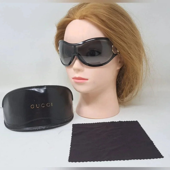 Gucci Women's Sunglasses Vintage Y2K Wrap Black Gray Gold Horsebit GG2561/S - Picture 1 of 16